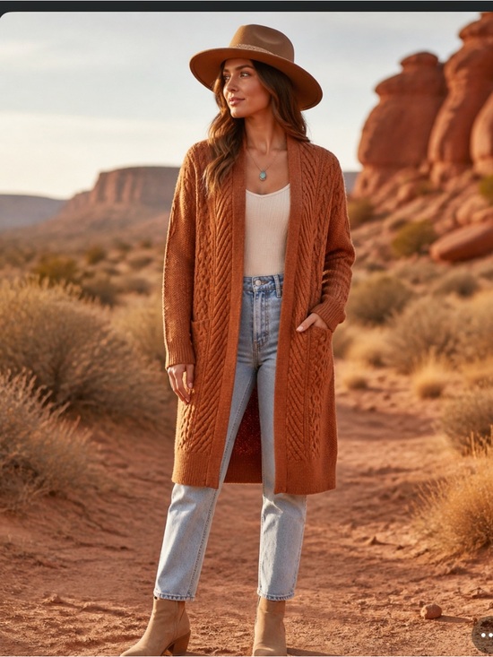 Nili Lotan Sweaters - Nili Lotan chunky knit cardigan L long line open cable knit basketweave casual